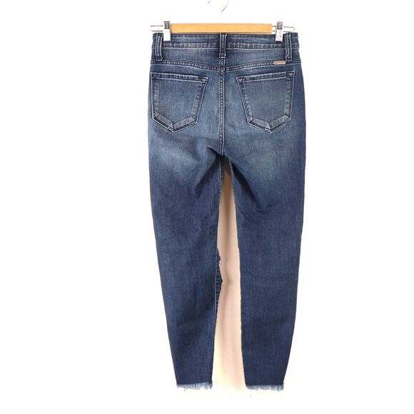KanCan Dark Wash Heavily Distressed High Rise Ankle Skinny Raw Hem Jeans 26 - Picture 2 of 4